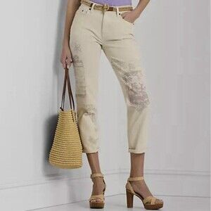 Lauren Ralph Lauren Women’s 18 Relaxed Taper Ankle Jean Cream Wash Print $195